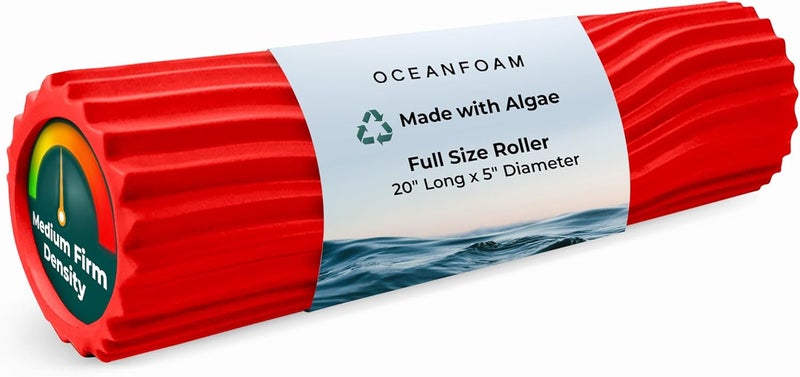 Oceanfoam Tidal Roller - Red - Muscle Massage Foam Roller for Back Pain & Stretching - Firm and Ergonomic Wide Wave Textured - Yoga, Athletics, & Wellness - Full Size, 20" x 5" - Image 1